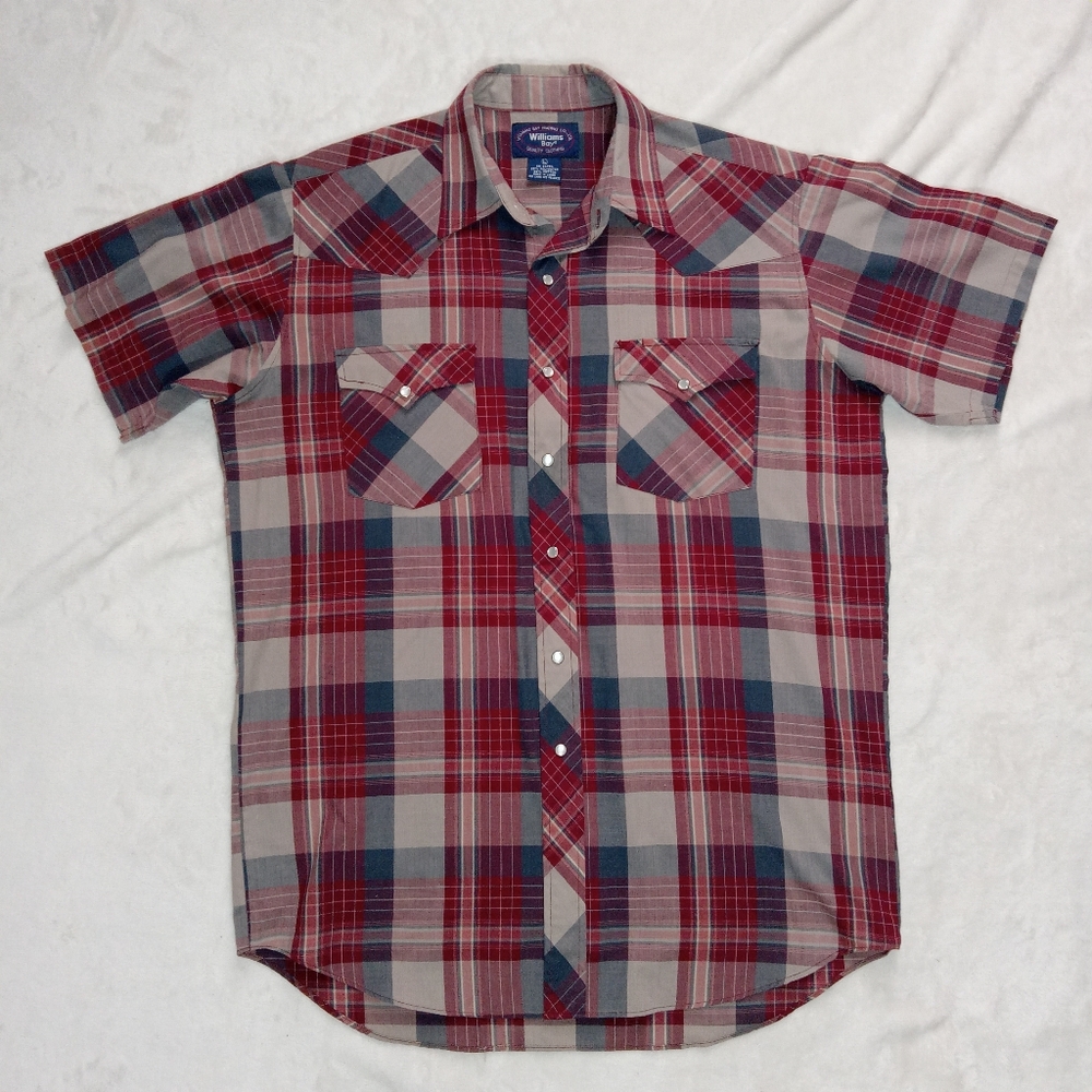 Williams Bay Trading Company Deep Red Shortsleeve Snap Up Plaid Shirt L - Picture 1 of 6